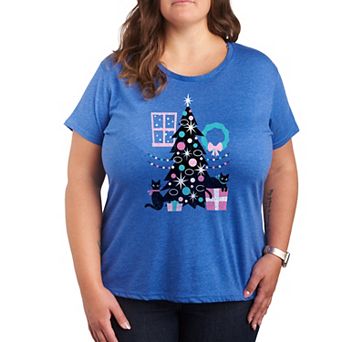 Plus Cats And Christmas Tree Graphic Tee