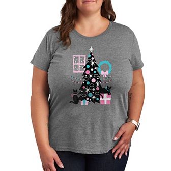 Plus Cats And Christmas Tree Graphic Tee
