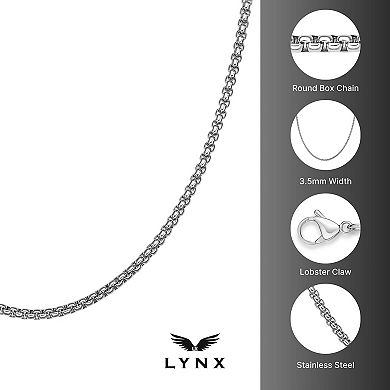 Men's LYNX Stainless Steel 3.5 mm Round Box Chain Necklace