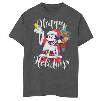 Disney's Mickey Mouse Boys 8-20 Santa Claus Happy Holidays Husky Graphic Tee