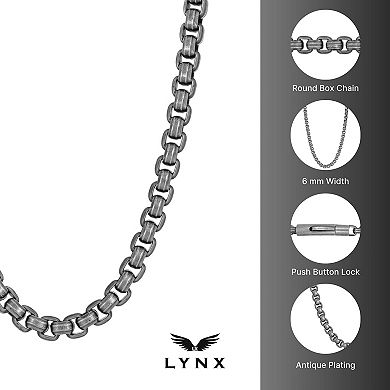 Men's LYNX Stainless Steel Round Box Chain Necklace