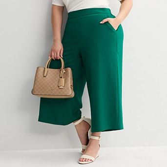 Plus Size Nine West Pull-On Flowy Wide Leg Cropped Pants