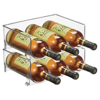 mDesign Plastic Free-Standing Stacking 3 Bottle Wine Storage Rack, 2 Pack, Clear