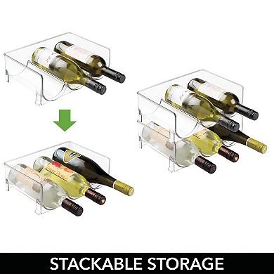 mDesign Plastic Stackable Wine Bottle Storage Organizer Rack, 3 Bottles Wide - 2 Pack