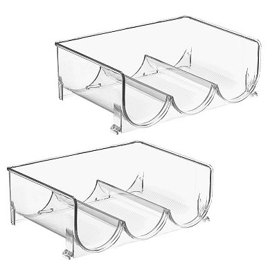 mDesign Plastic Free-Standing Stacking 3 Bottle Wine Storage Rack, 2 Pack, Clear