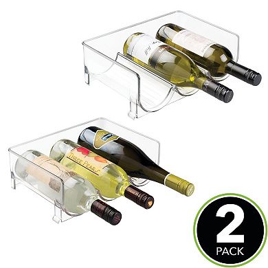 mDesign Plastic Stackable Wine Bottle Storage Organizer Rack, 3 Bottles Wide - 2 Pack