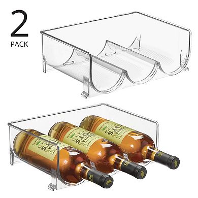 mDesign Plastic Stackable Wine Bottle Storage Organizer Rack, 3 Bottles Wide - 2 Pack