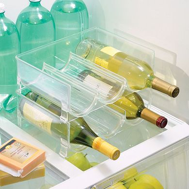 mDesign Plastic Stackable Wine Bottle Storage Organizer Rack, 3 Bottles Wide