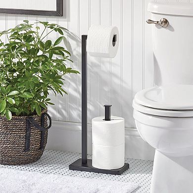 mDesign Metal Toilet Paper Holder Stand and Dispenser, Holds 2 Rolls - Black