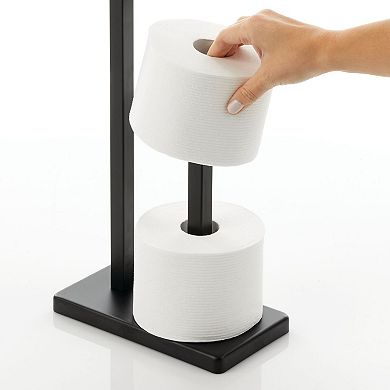 mDesign Metal Toilet Paper Holder Stand and Dispenser, Holds 2 Rolls - Black