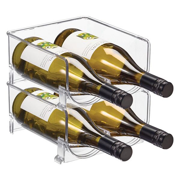 mDesign Plastic Stackable Wine Bottle Storage Organizer Rack, 2 Bottles Wide 2 Pack