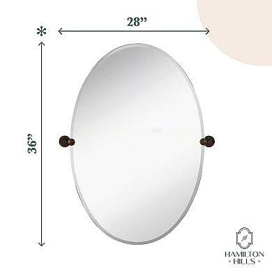 Frameless Oval Pivot Wall Mirror With Rounded Wall Brackets Circular Tilt