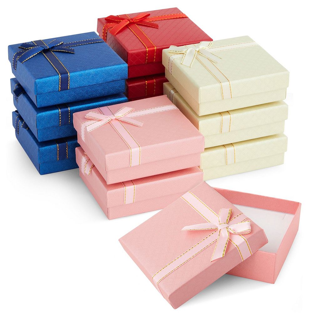 6 Pcs Cardboard Jewelry Set Boxes, with Ribbon Bowknot and White Sponge
