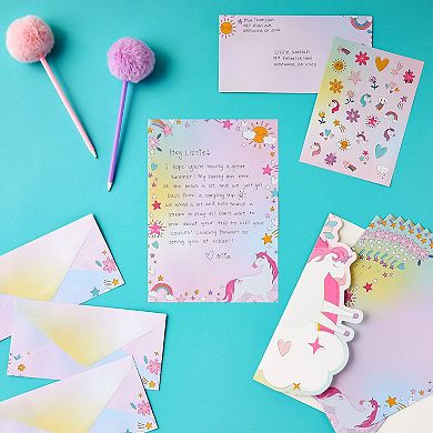 60 Sheets Unicorn Stationery Paper with 30 Envelopes for Kids, 7.25 x 10.2 In