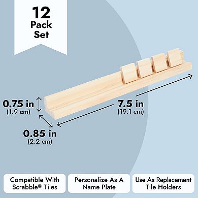 12 Pack Wooden Game Letter Holder Racks For Scrabble Tiles, 7.5x.7x.8"