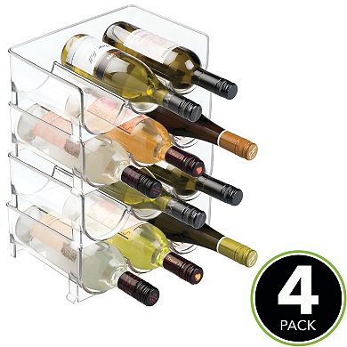 mDesign Plastic Stackable Wine Bottle Storage Organizer Rack, 3 Bottles Wide - 4 Pack