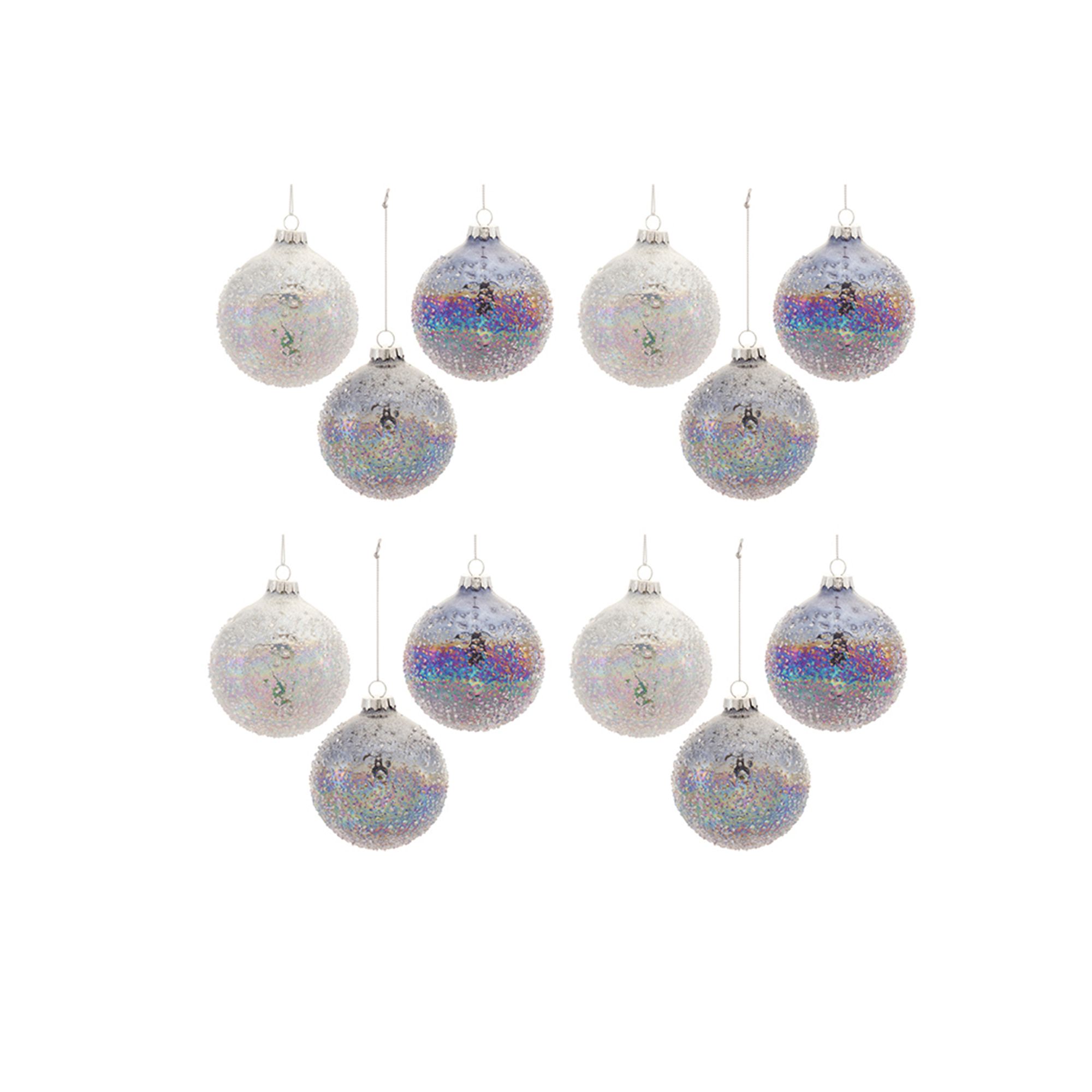Melrose Beaded Iridescent Ornaments 12-piece Set, Silver