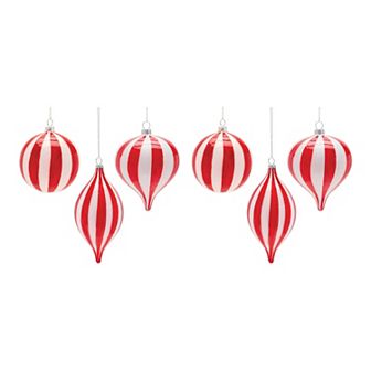 Melrose Striped Glass 6 pc Ornament Set