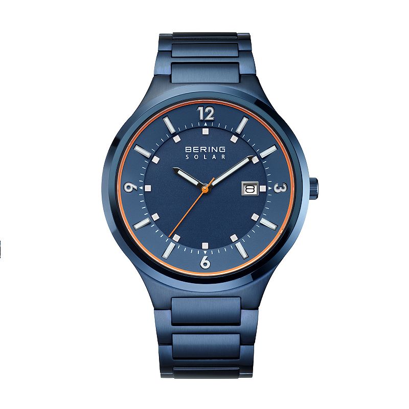 BERING Men's Slim Solar Stainless Steel Bracelet Watch, Size: Large, Blue