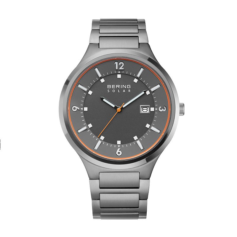 BERING Men's Slim Solar Stainless Steel Bracelet Watch, Size: Large, Gray