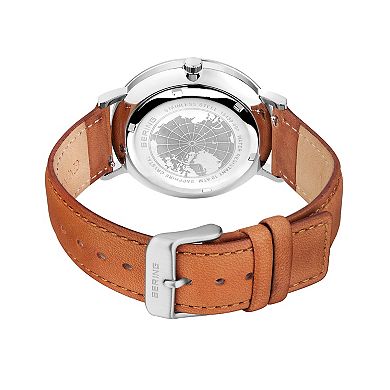 BERING Men's Slim Solar Stainless Dial Leather Watch