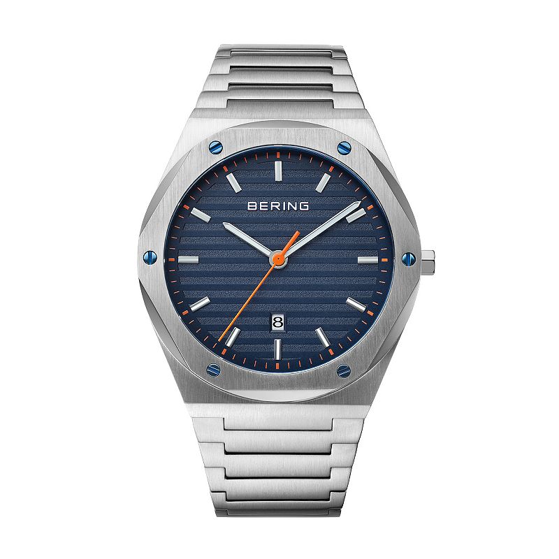BERING Men's Classic Stainless Steel Bracelet Watch, Size: Large, Blue