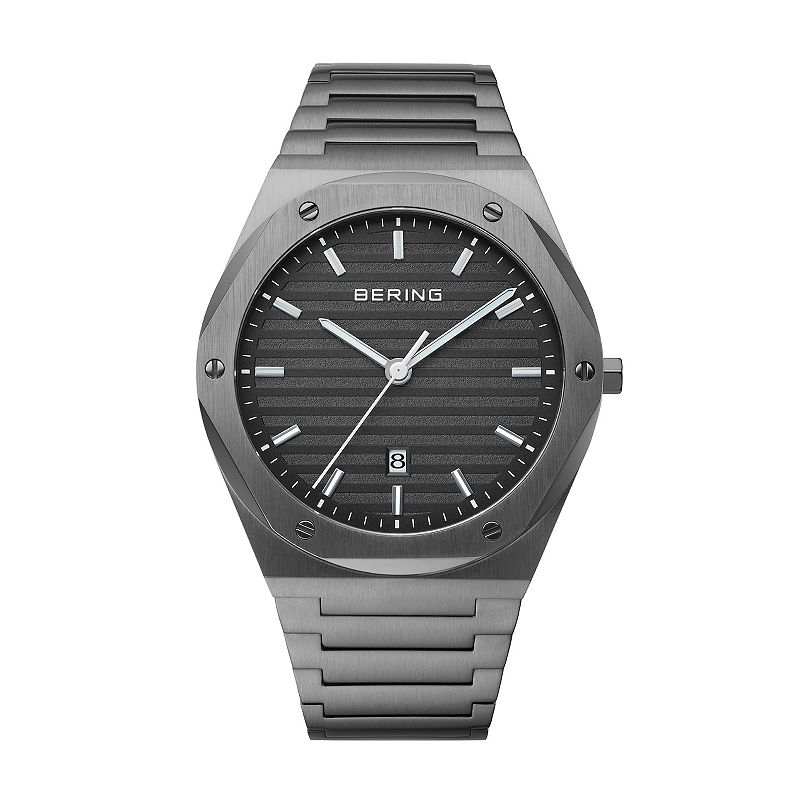 BERING Men's Gray Stainless Steel Classic Link Bracelet Watch, Size: Large