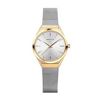 BERING Ultra Slim Women's Two-Tone Stainless Steel Milanese Strap Watch