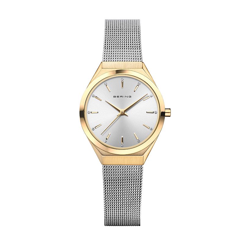 BERING Ultra Slim Women's Two-Tone Stainless Steel Milanese Strap Watch, Size: Medium, Silver