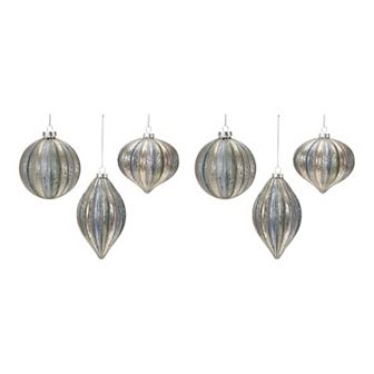Melrose Gold & Silver Ribbed Glass 6 pc Ornament Set