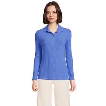 Women's Lands' End Long-Sleeve Ribbed Button-Front Polo Top
