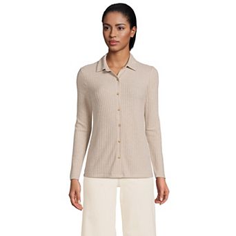 Women's Lands' End Long-Sleeve Ribbed Button-Front Polo Top