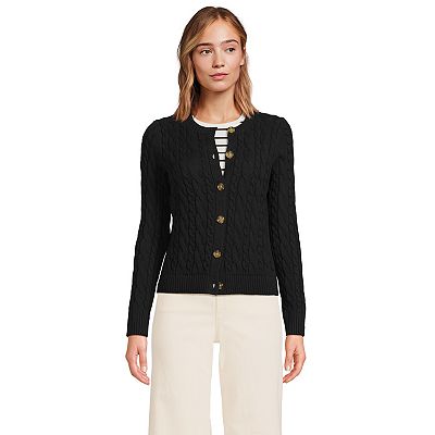 Women s Lands End Cotton Drifter Cable Cardigan Sweater