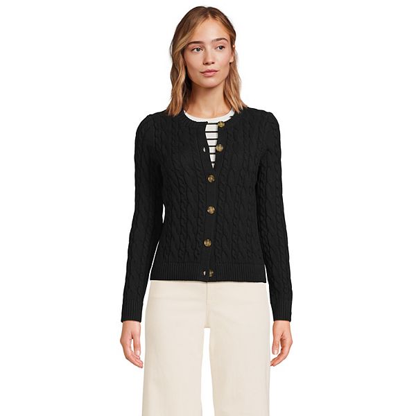 Women's Lands' End Cotton Drifter Cable Cardigan Sweater