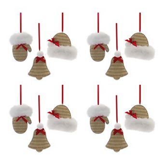 Melrose Cozy Mitten, Hat & Bell Ornament 12 pc Set