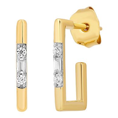 Verifine 14K Gold Plated 0.10 Carat T.W. Diamond Jean Huggie Hoop Earrings