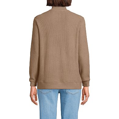 Women's Lands' End Long Sleeve Waffle Knit Button Placket Top
