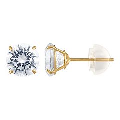 A&M 14K Yellow Gold 7mm Square Cubic Zirconia Stud Earrings