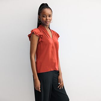 Women's Nine West Flutter Sleeve Satin Blouse