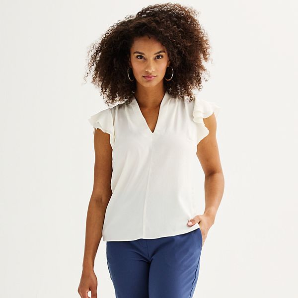 Women's Nine West Flutter Sleeve Satin Blouse - Ivory Tusk (X SMALL)