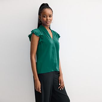 Women's Nine West Flutter Sleeve Satin Blouse