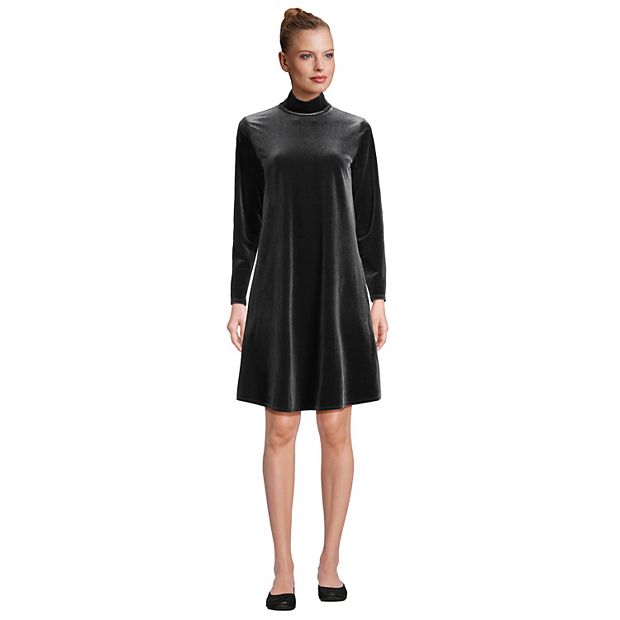 Lands End Women s Long Sleeve Velvet Turtleneck Dress Black