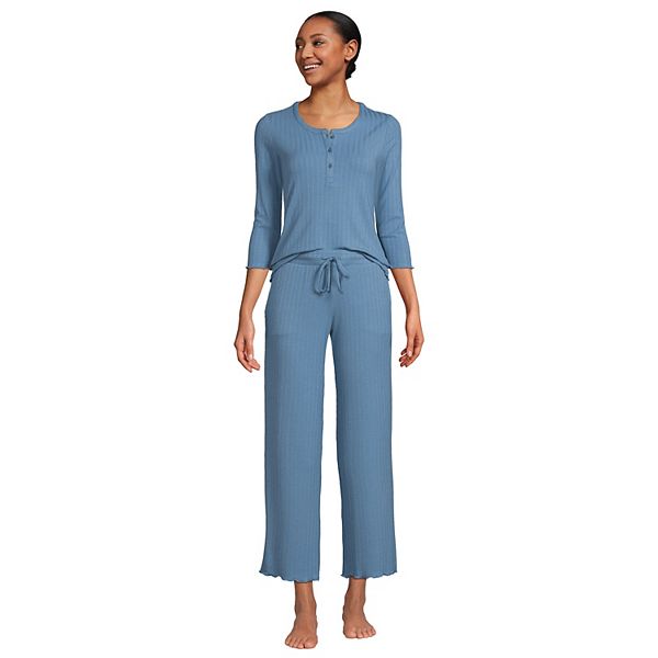 Women's Lands' End Pointelle Rib 3/4 Sleeve Pajama Top and Crop Pajama