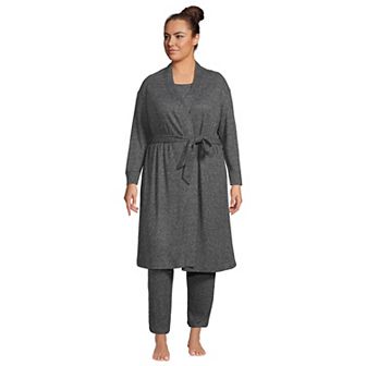Plus Size Lands' End Women's Cozy 3 pc Pajama Top, Pajama Pants & Robe Sleep Set