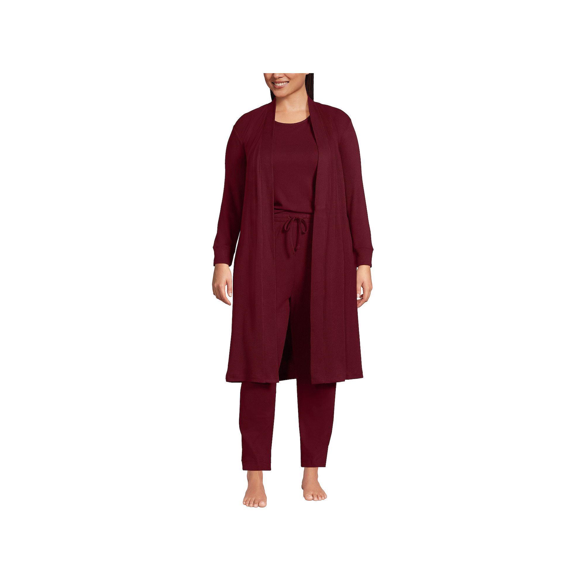 Plus Size Lands End Womens Cozy 3 Piece Pajama Top, Pajama Pants & Robe S