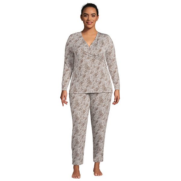 Plus Size Lands' End Cooling 2 Piece Long Sleeve Crossover Pajama Top ...