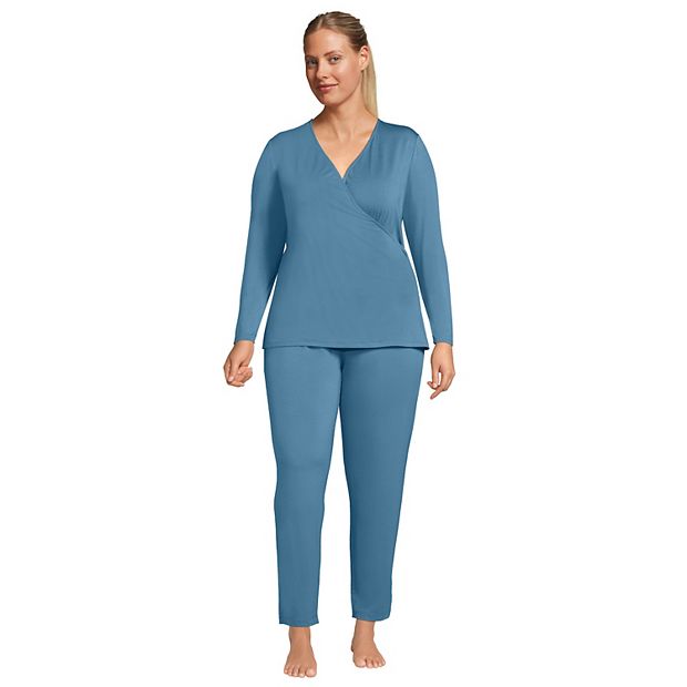Plus Size Lands End Cooling 2 Piece Long Sleeve Crossover Pajama Top and Pajama Pants Sleep