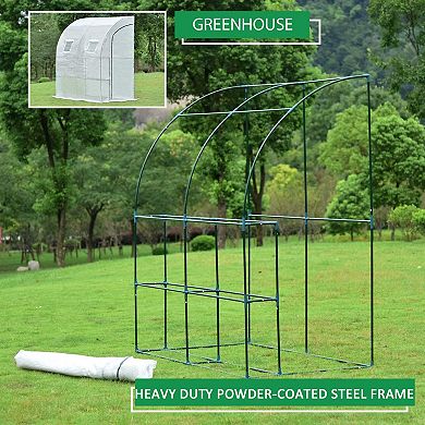 Aoodor 6.7' x 3.3' x 7.2' Lean-to Walk-in Greenhouse with Shelf and Durable PE Cover - White