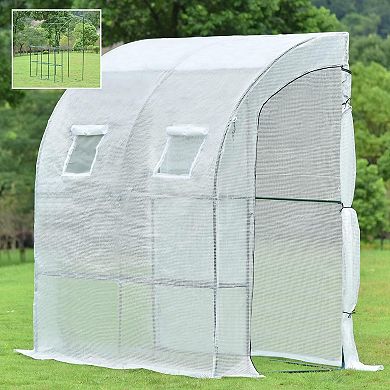 Aoodor 6.7' x 3.3' x 7.2' Lean-to Walk-in Greenhouse with Shelf and Durable PE Cover - White