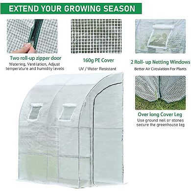 Aoodor 6.7' x 3.3' x 7.2' Lean-to Walk-in Greenhouse with Shelf and Durable PE Cover - White